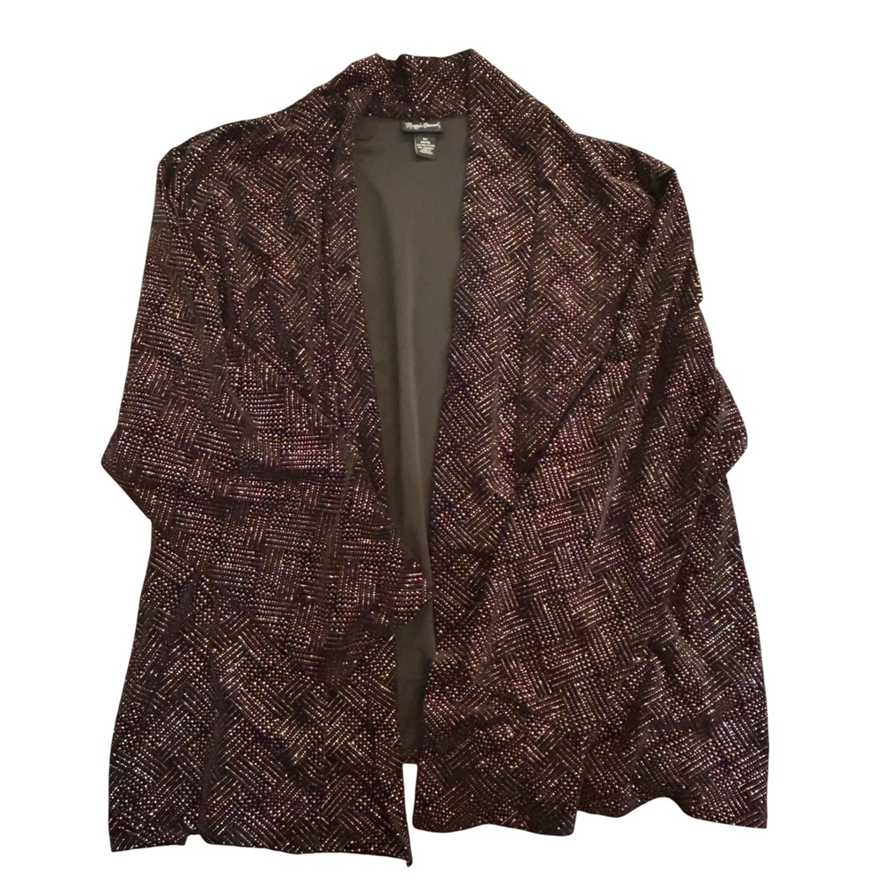 Maggie Barnes Womens 5X Black Glitter Geometric Open Front Cardigan Sparkle